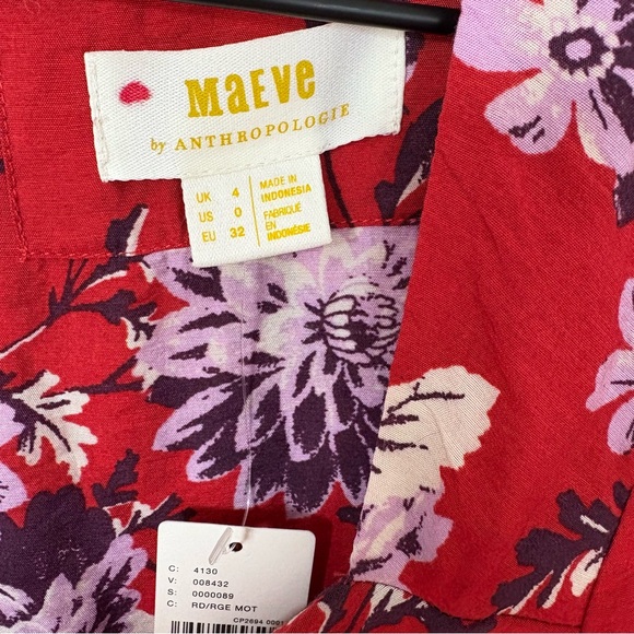 NEW‎ Anthropologie Maeve Dress Puff Sleeve Red Floral Midi Dress Pockets 0 - Picture 3 of 14